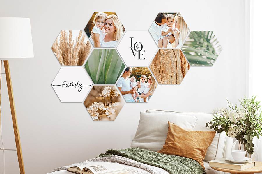 Creatieve hexagon collage met leuke foto's en kleuren