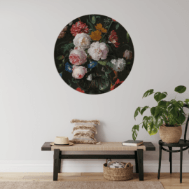 Muurcirkel oude meesters 'Stilleven Met Bloemen In Een Glazen Vaas' - Jan Davidsz. De Heem