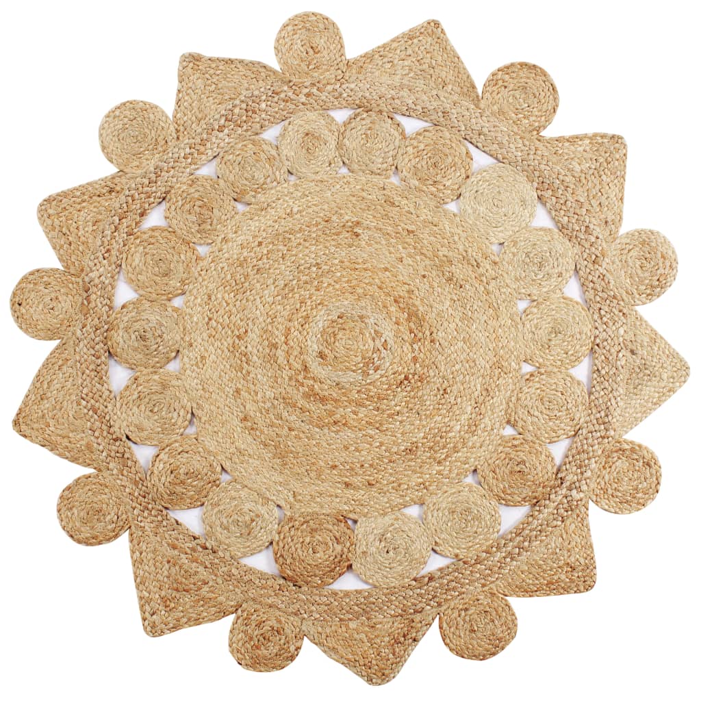 Handgemaakt Vloerkleed Rond Gevlochten Jute met ruitpatroon ‘Mandala Mix’ - Afbeelding 7