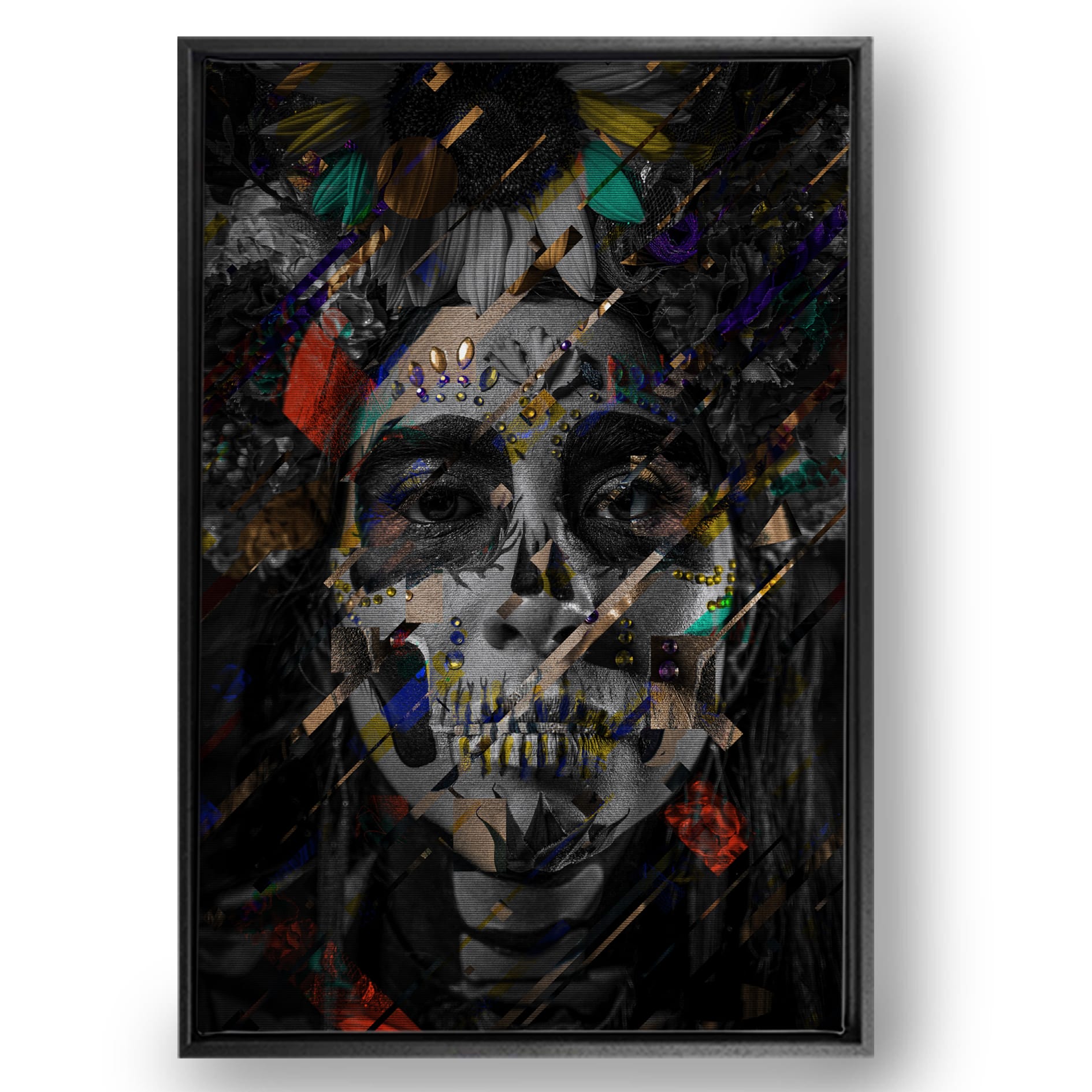 Anaglitch Dia De Los Muertos Canvas met Baklijst