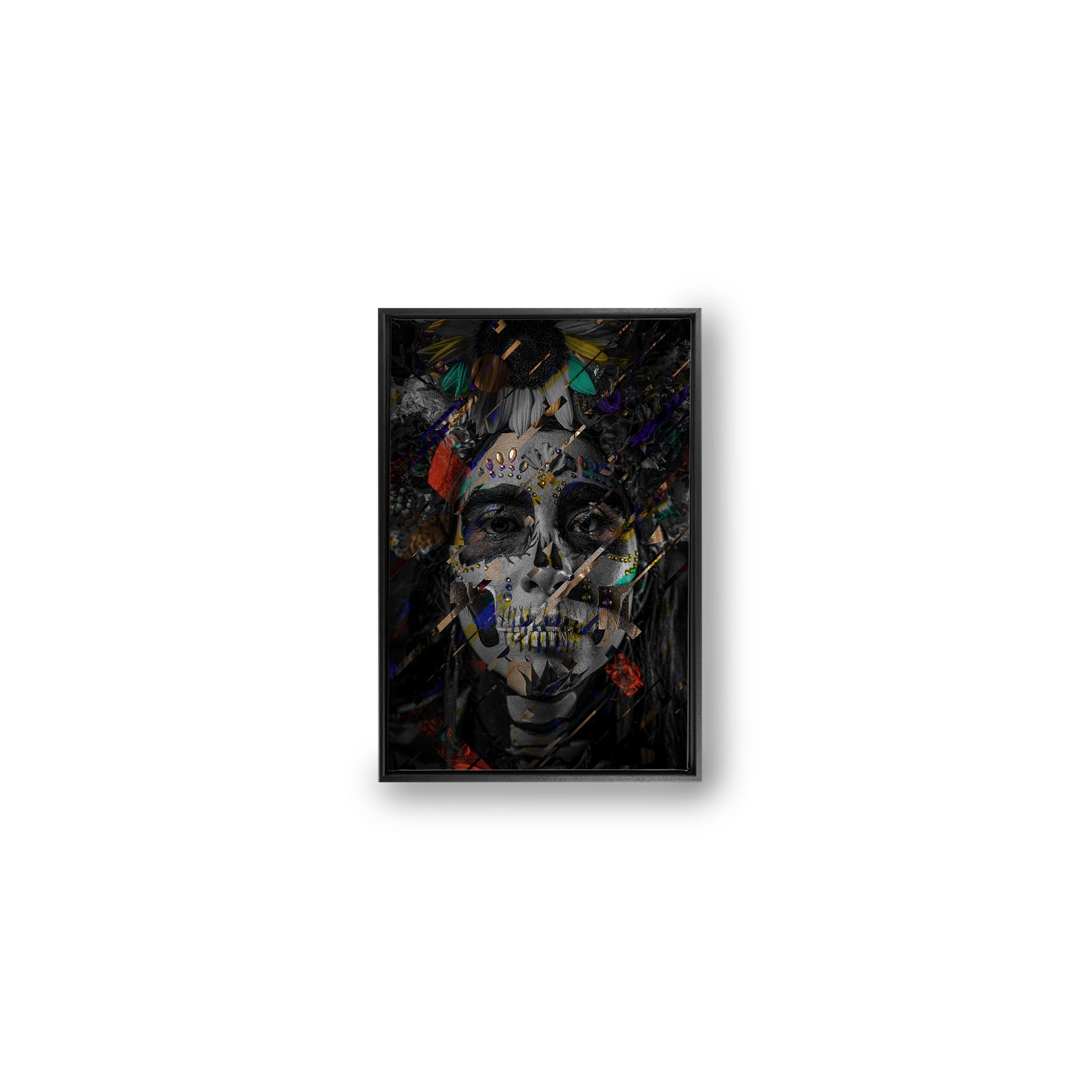 Anaglitch Dia De Los Muertos Canvas met Baklijst