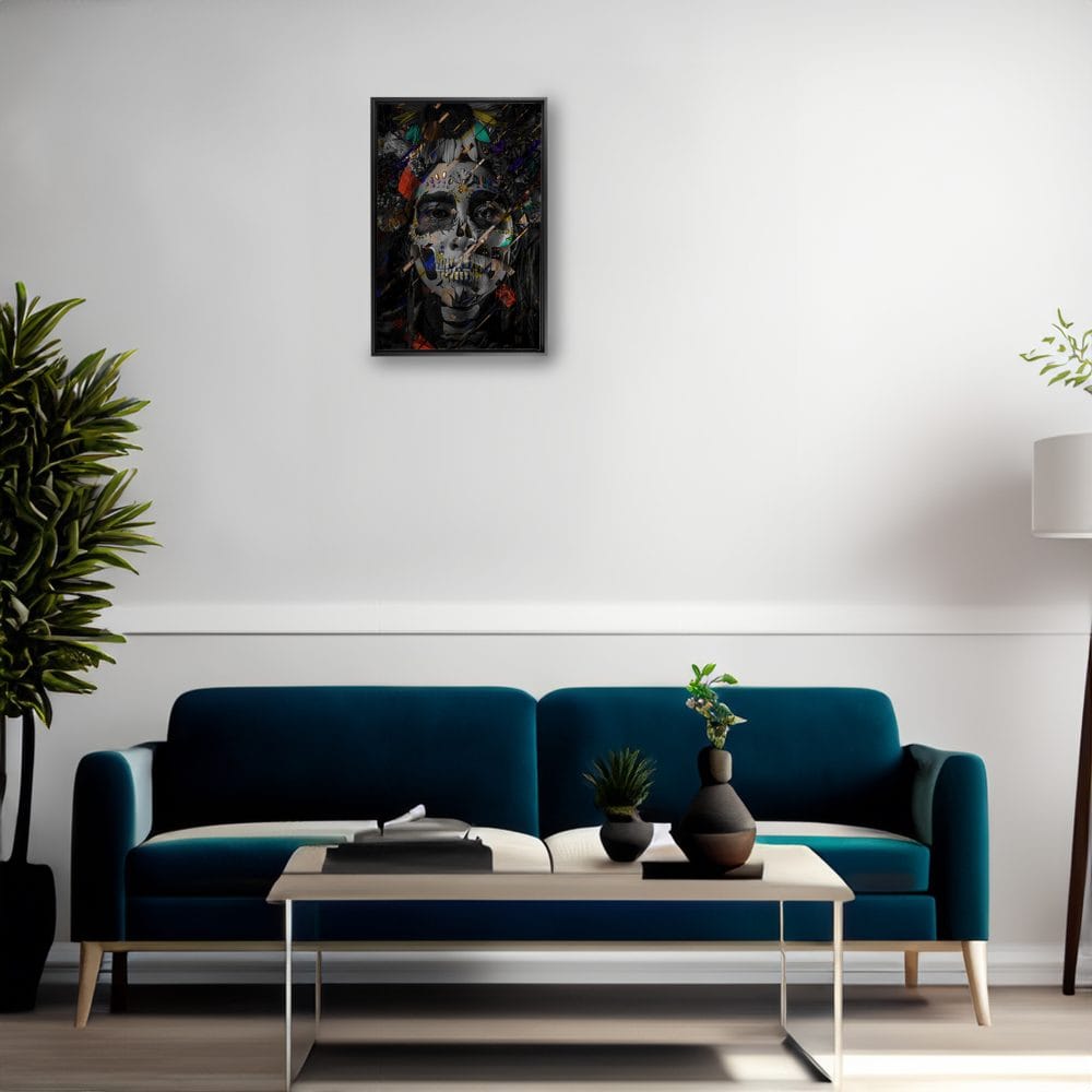 Anaglitch Dia De Los Muertos Canvas met Baklijst