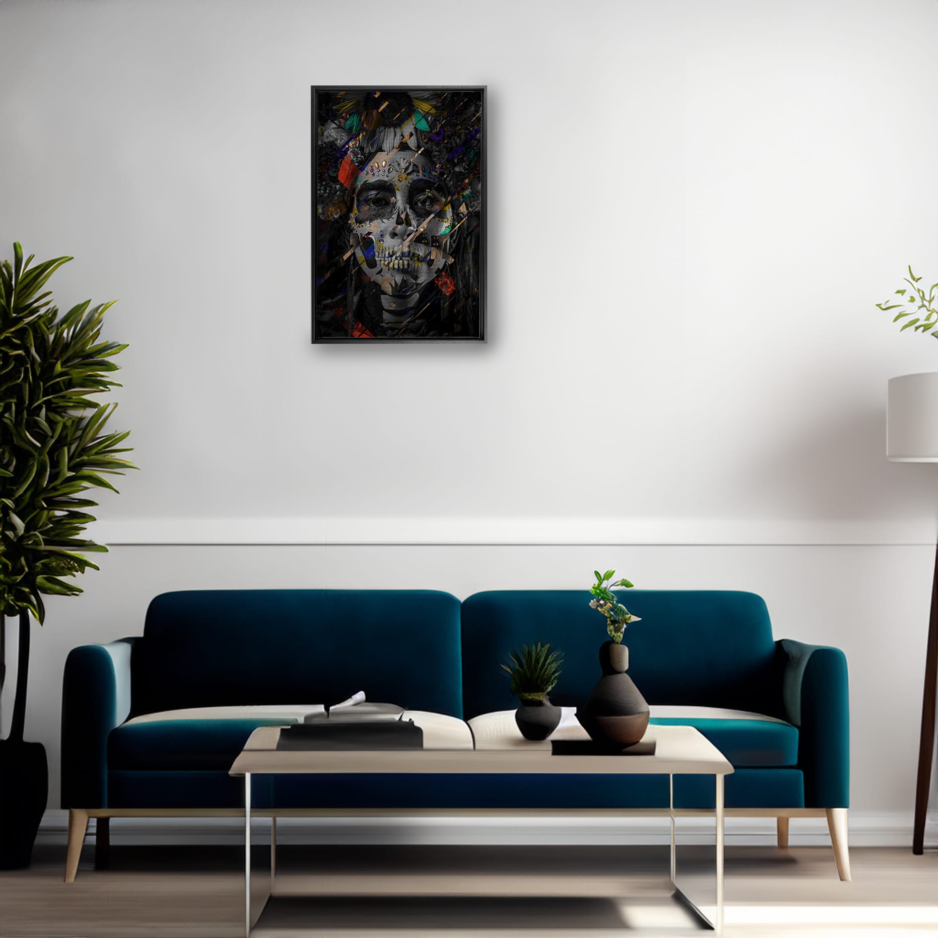 Anaglitch Dia De Los Muertos Canvas met Baklijst