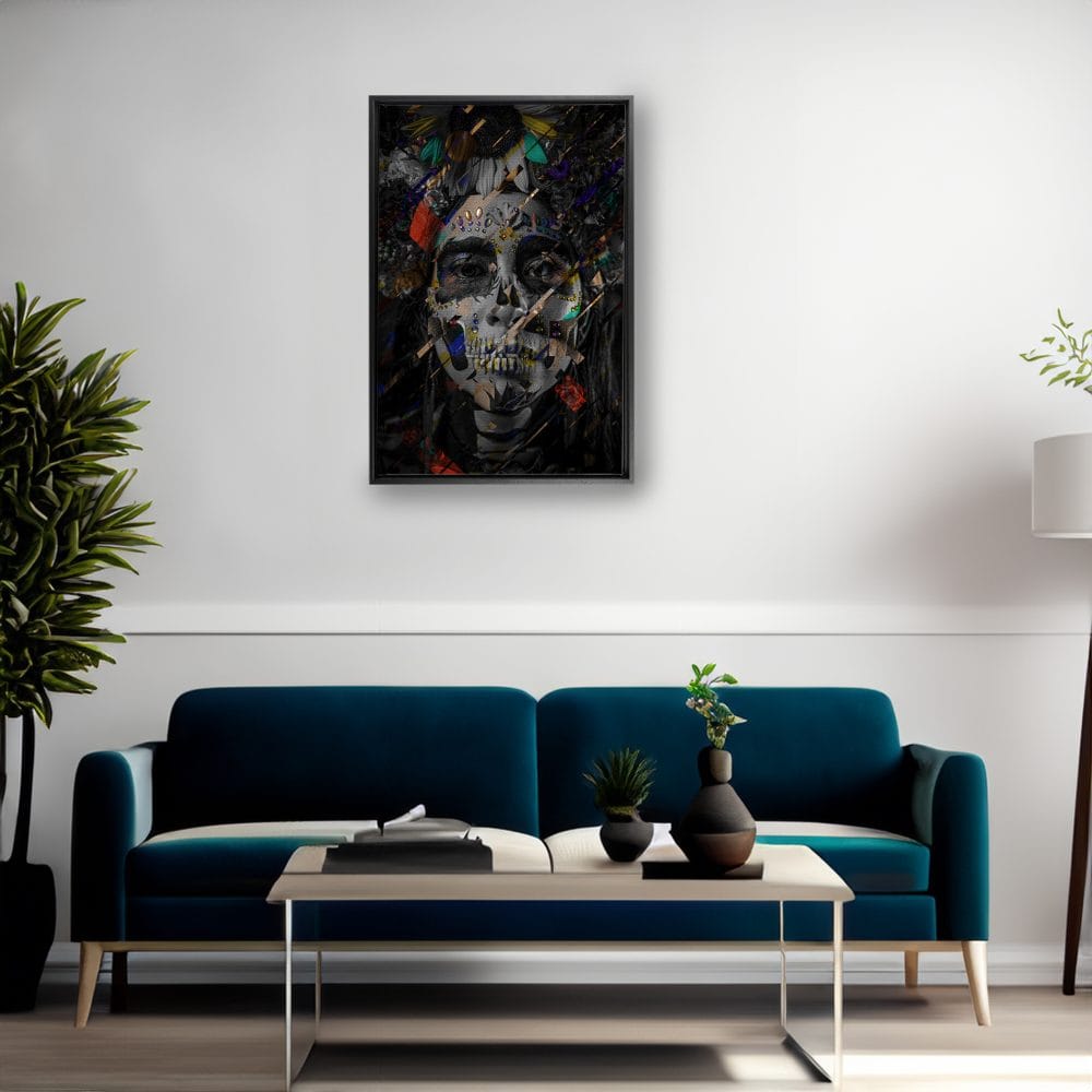 Anaglitch Dia De Los Muertos Canvas met Baklijst