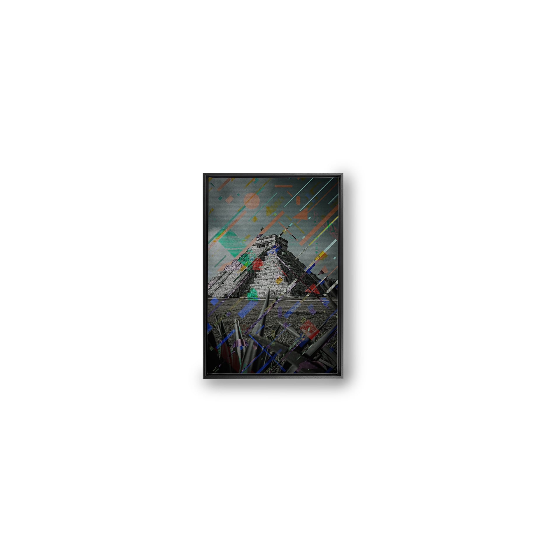 Ancient Mayans - anaglitch kunstwerk op canvas in baklijst