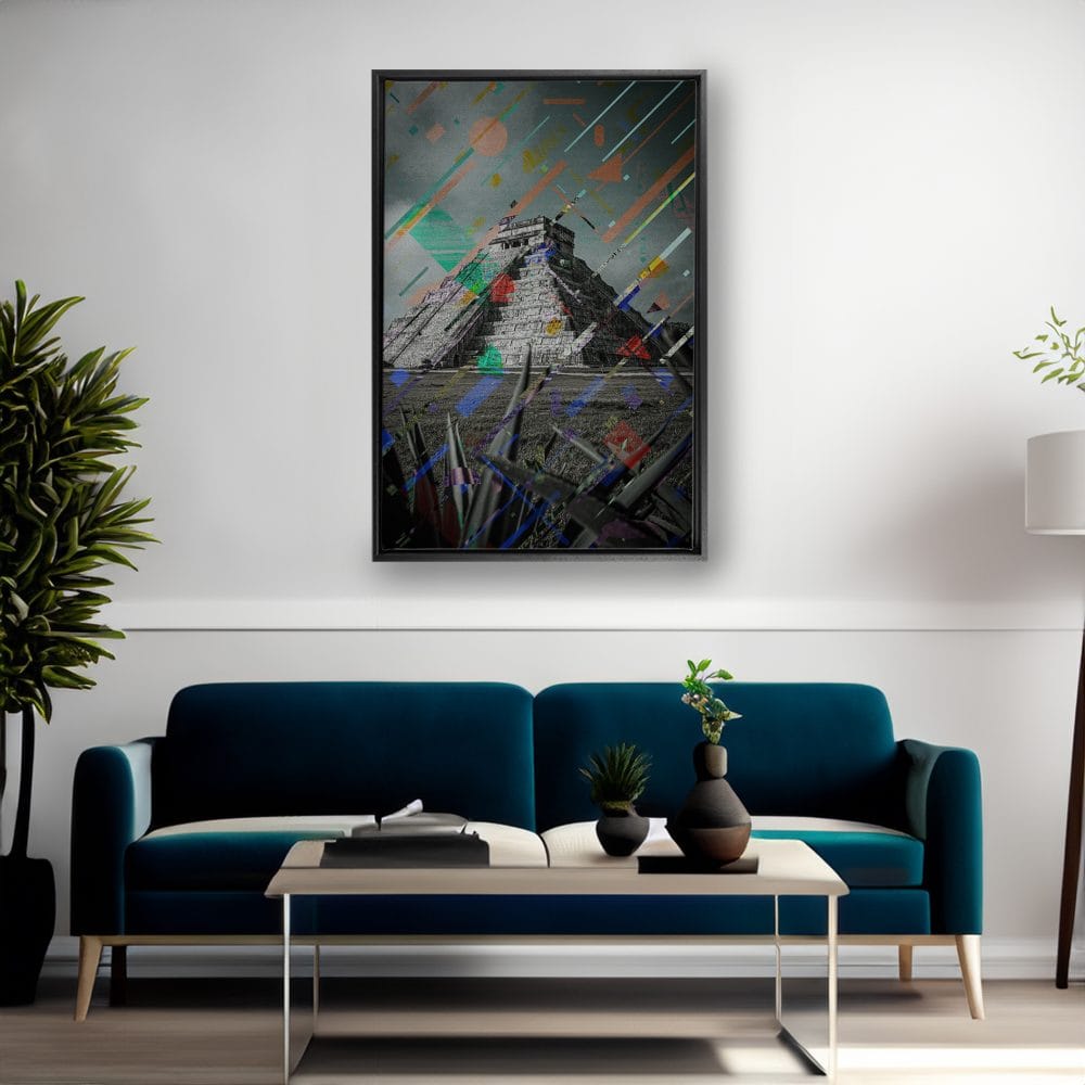 Ancient Mayans - anaglitch kunstwerk op canvas in baklijst