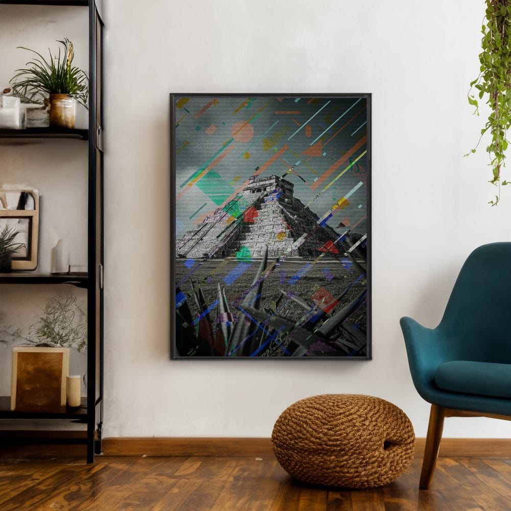 Ancient Mayans - anaglitch kunstwerk op canvas in baklijst