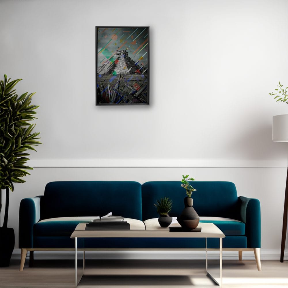Ancient Mayans - anaglitch kunstwerk op canvas in baklijst