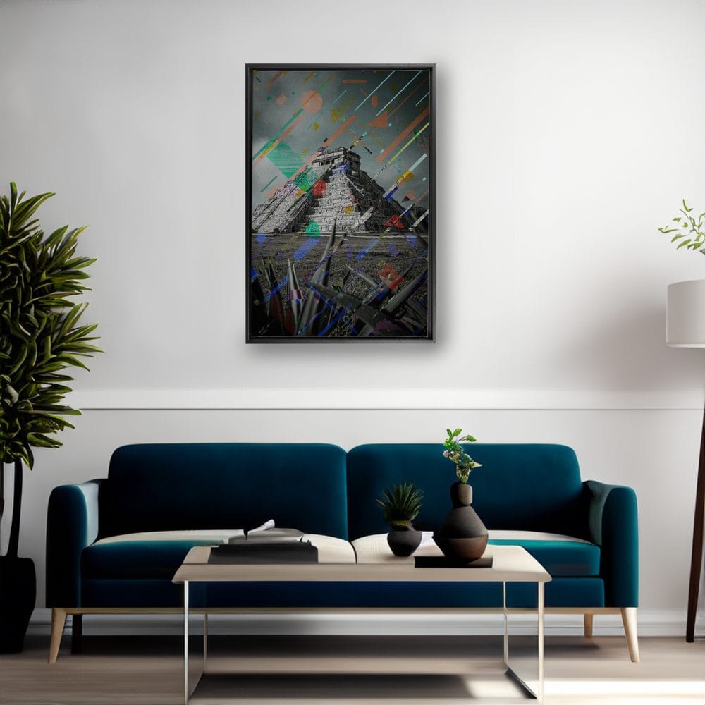 Ancient Mayans - anaglitch kunstwerk op canvas in baklijst