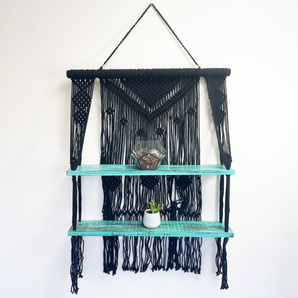 Zwarte macramé hangplanken Turquoise - Afbeelding 2