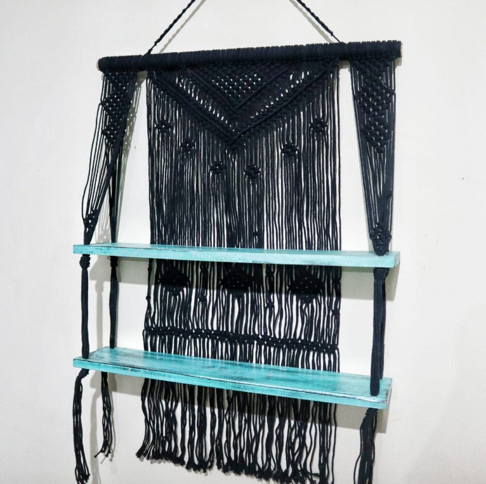 Zwarte macramé hangplanken Turquoise - Afbeelding 5
