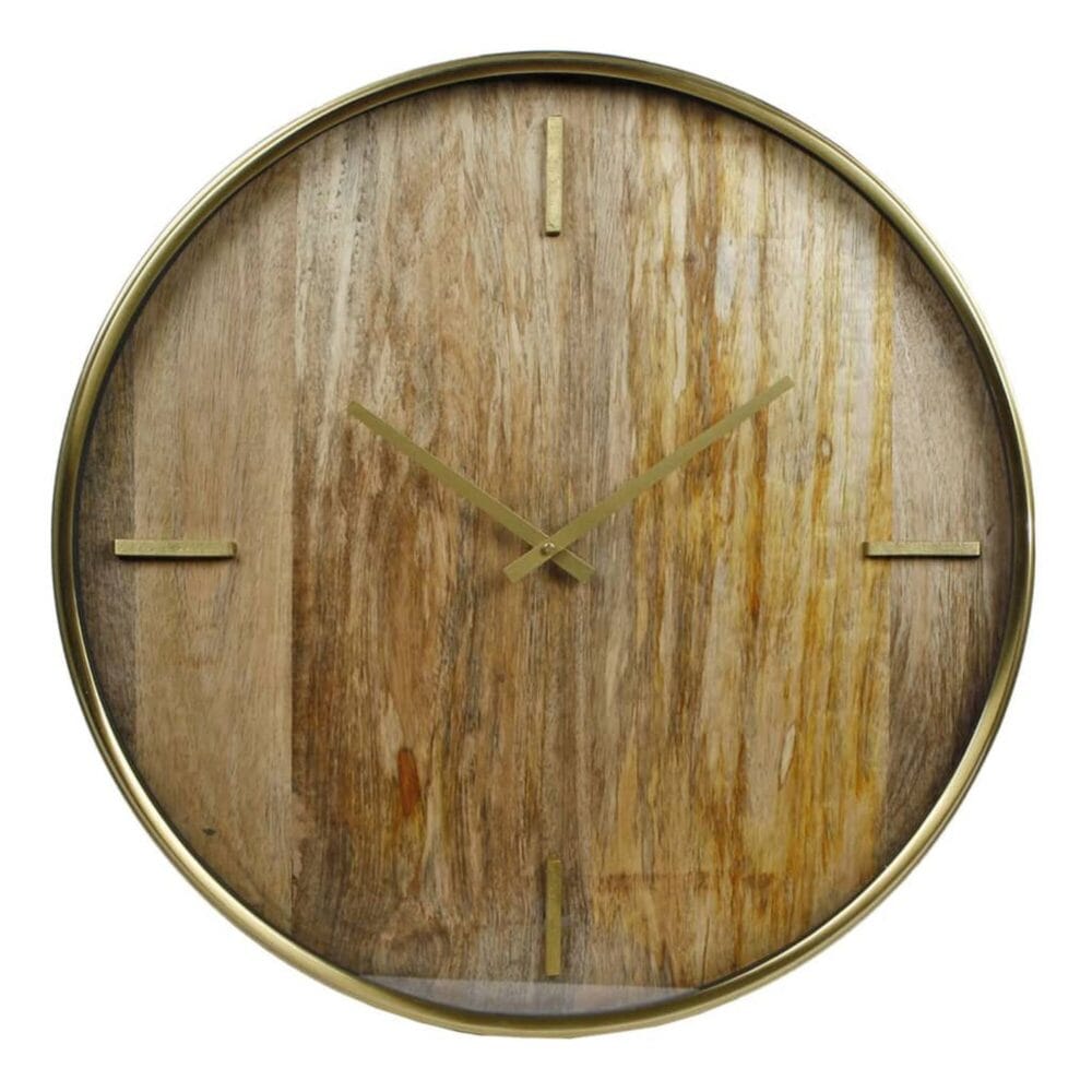 Goudkleurige wandklok 50 cm hout en metaal 'Chicago' - Gifts Amsterdam