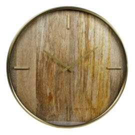 Goudkleurige wandklok 50 cm hout en metaal 'Chicago' - Gifts Amsterdam