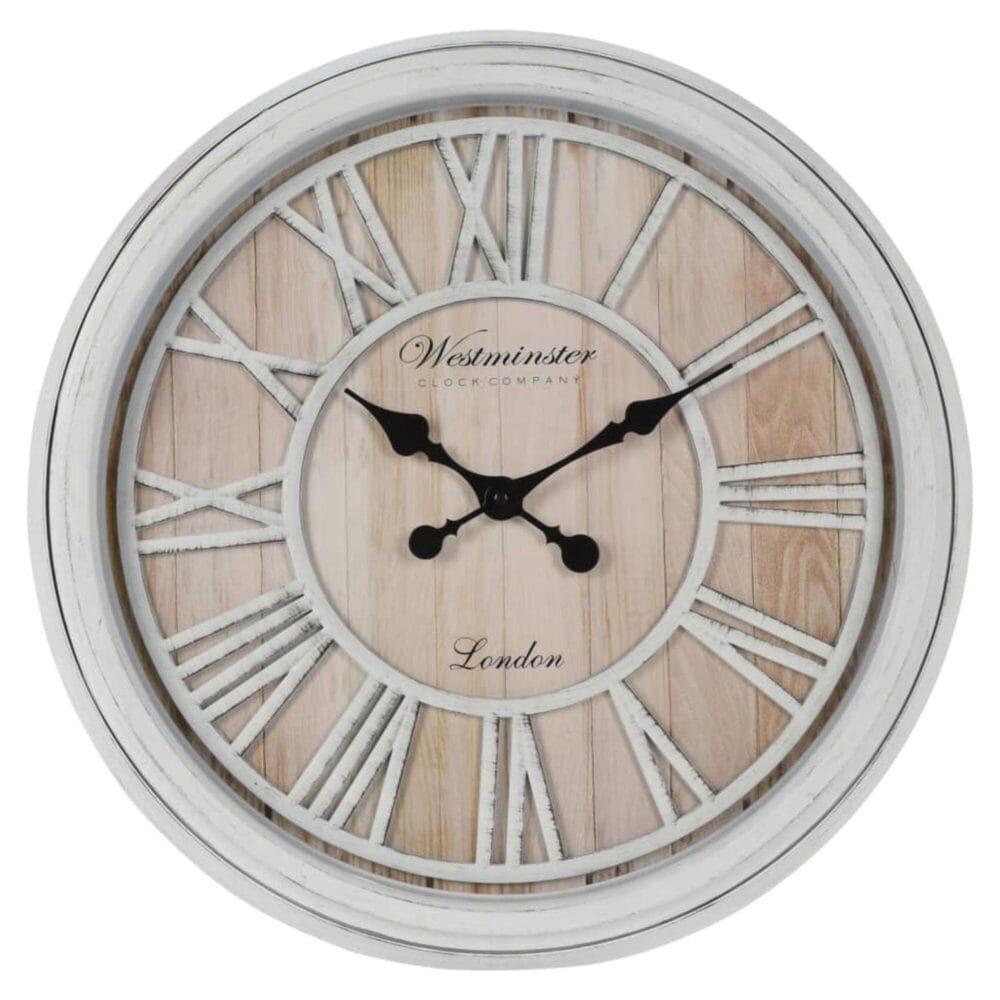 H&S Collection Wandklok London Romeinse cijfers wit en naturel