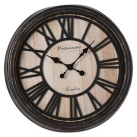 H&S Collection Wandklok London Romeinse cijfers zwart en naturel