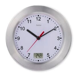 Badkamerklok met Thermometer geluidloos 17 cm RVS/Wit 'Mauritius' - Hama