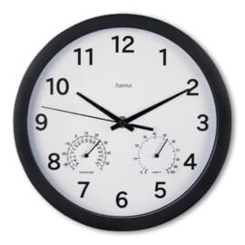 Wandklok met Thermo-Hygrometer geluidloos 25 cm Zwart/Wit 'Malta' - Hama