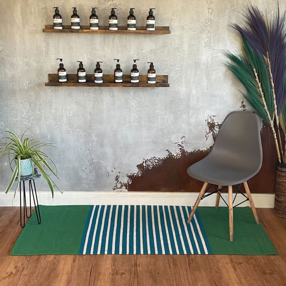 Indiaas katoenen tapijt 70x170cm Blauw Groen 'Maudi' - Afbeelding 7