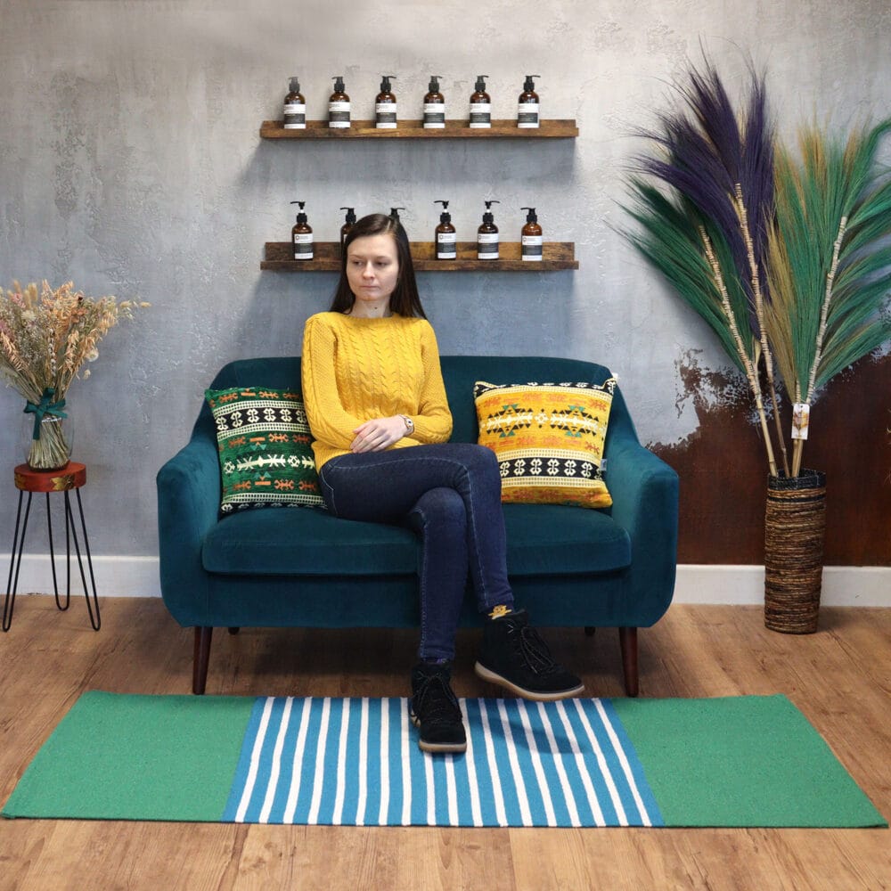 Indiaas katoenen tapijt 70x170cm Blauw Groen 'Maudi' - Afbeelding 8