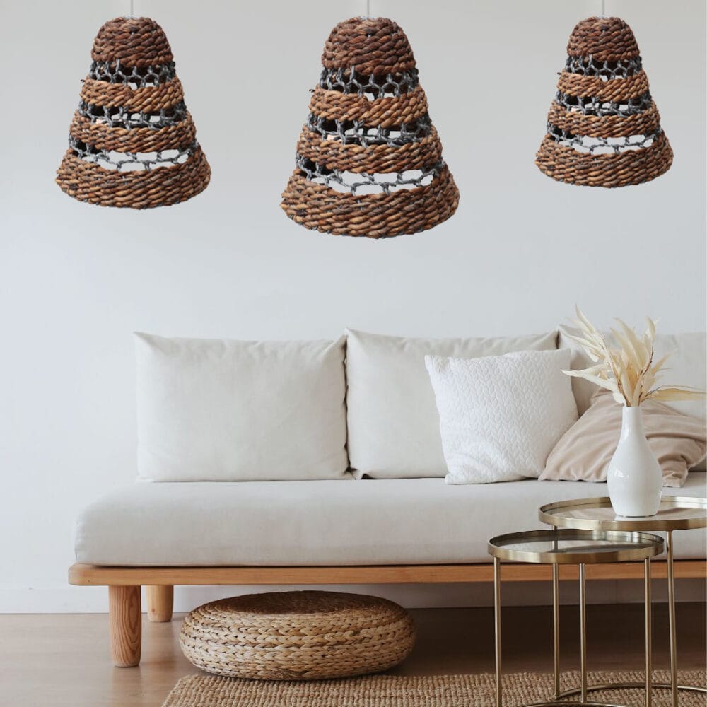 Natuurlijke bananenblad & Abu-Abu raffia lampenkappen - Set van 3 - Afbeelding 2