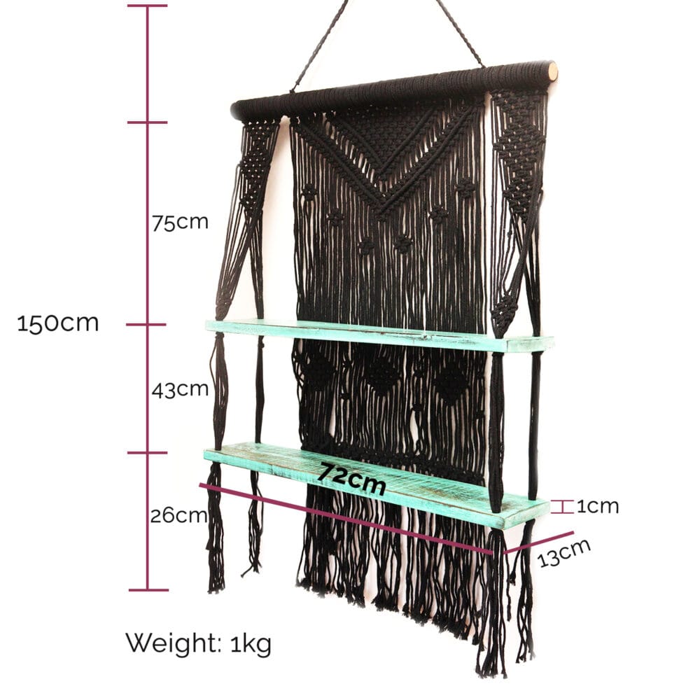 Zwarte macramé hangplanken Turquoise - Afbeelding 10