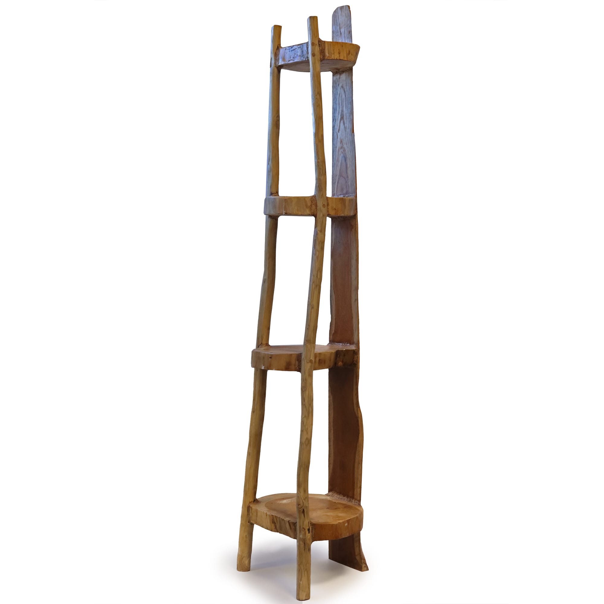 Hoekmeubel van natuurlijk teakhout met 4 planken - 135 cm hoog - Afbeelding 2