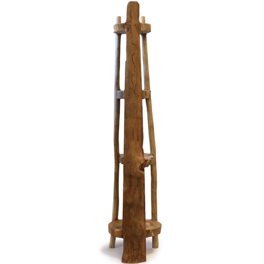 Hoekmeubel van natuurlijk teakhout met 4 planken - 135 cm hoog - Afbeelding 3