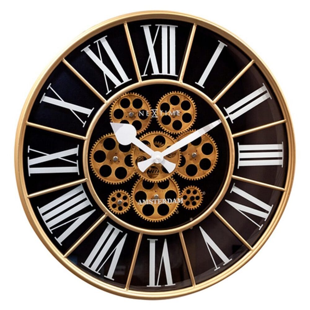Wandklok met bewegende tandwielen 50 cm Zwart Goud 'William' - NeXtime