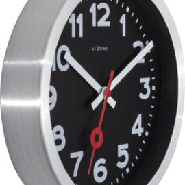 Wandklok 19cm Geborsteld Aluminium Zwart met cijfers ‘Station’ – NeXtime