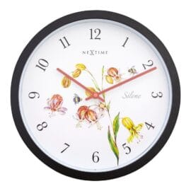 Buitenklok 30cm Zwart Wit met bloemen 'Silene' - NeXtime
