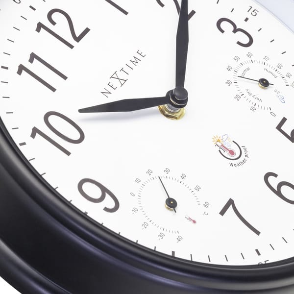Buitenklok met Thermo- en Hydrometer 23cm Zwart Wit 'Jasmine' - NeXtime - Afbeelding 6