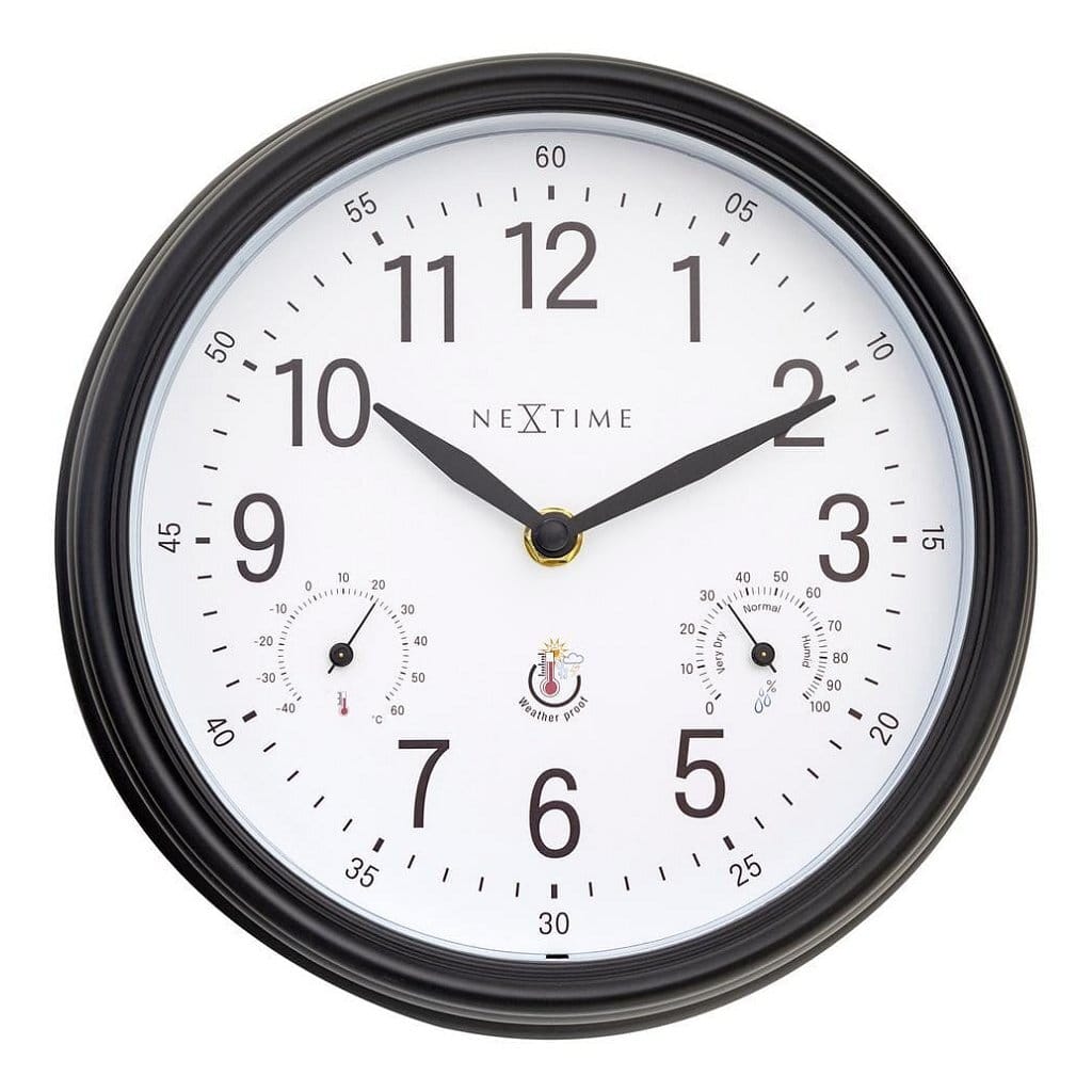 Buitenklok met Thermo- en Hydrometer 23cm Zwart Wit 'Jasmine' - NeXtime