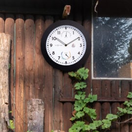 Buitenklok + Thermo- en Hydrometer 25cm Zwart Wit 'Daisy' - NeXtime