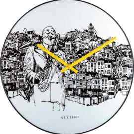 Wandklok 40cm Grafische Print Wit 'Sax City'  - NeXtime