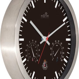 Wandklok + Weerstation 25cm Zwart RC Aluminium - NeXtime