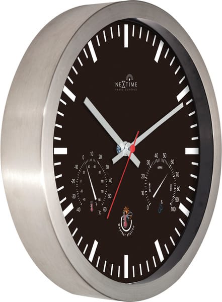 Wandklok + Weerstation 25cm Zwart RC Aluminium - NeXtime - Afbeelding 2