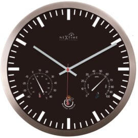Wandklok + Weerstation 25cm Zwart RC Aluminium - NeXtime