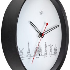 Wandklok 30cm Kunststof Zwart 'Worldtour' - NeXtime