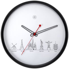 Wandklok 30cm Kunststof Zwart 'Worldtour' - NeXtime
