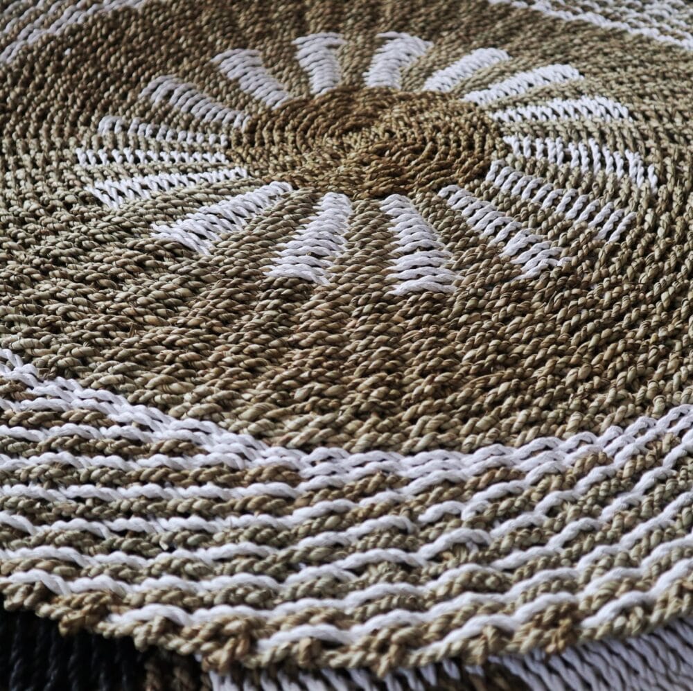 Handgemaakt Vloerkleed Rond 100cm Zeegras Wit Bruin 'Inner Sun' - Afbeelding 3