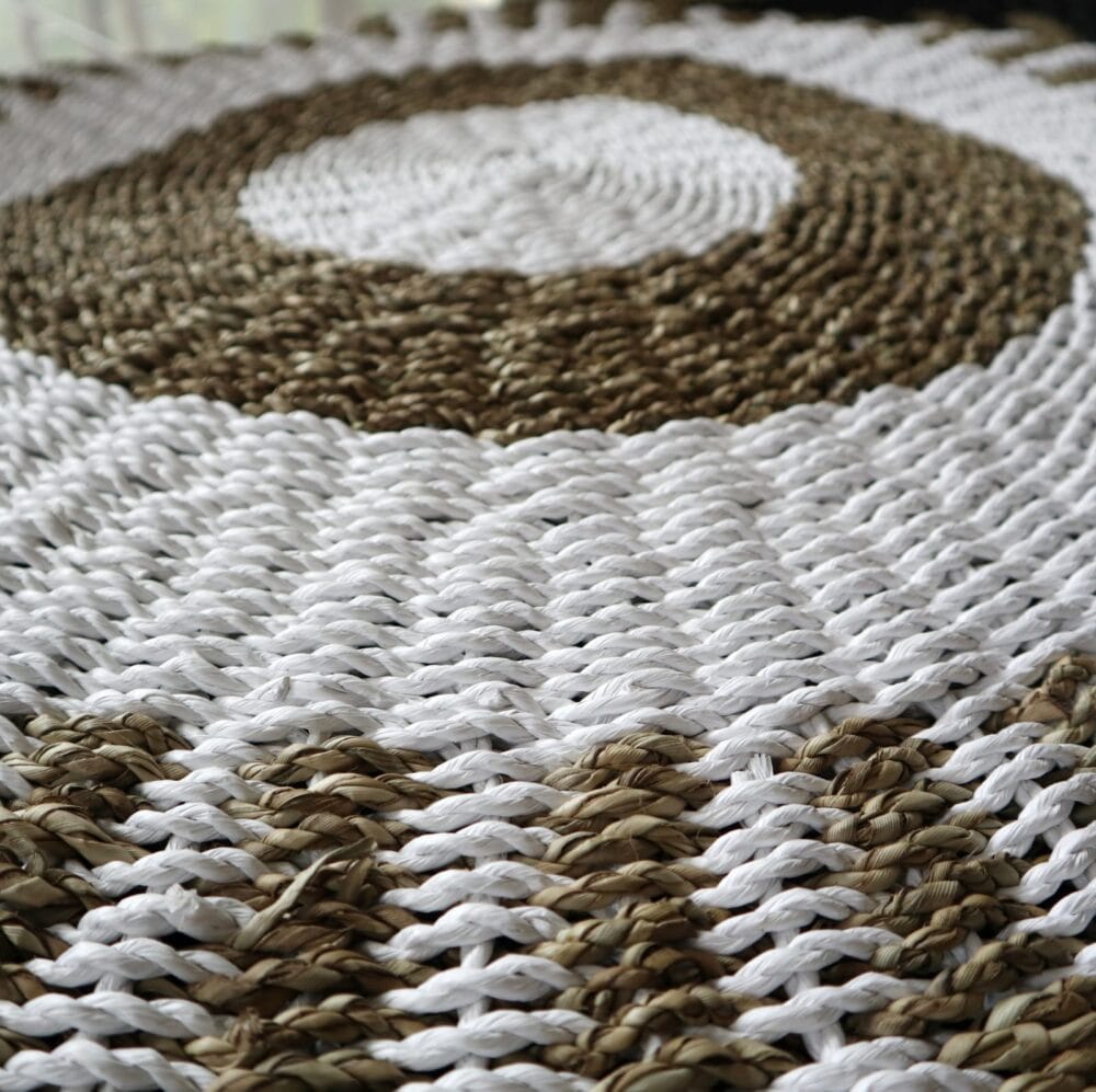 Handgemaakt Vloerkleed Rond 100cm Zeegras Wit Bruin 'Sun is Up' - Afbeelding 4