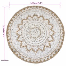 Tapijt met print rond 90 cm gevlochten jute - Lotus flower