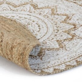 Tapijt met print rond 90 cm gevlochten jute - Lotus flower