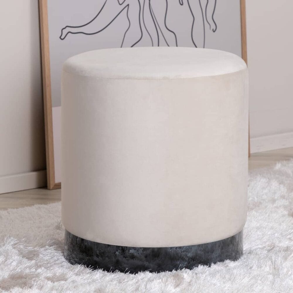 Poef fluweel beige en zwart 35x35x42,5 cm 'Benji'- Venture Home
