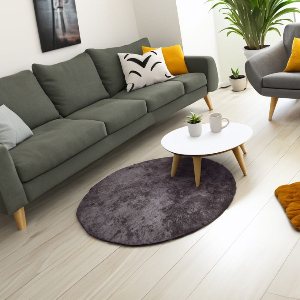Vloerkleed rond ø120 cm antraciet wasbaar anti-slip Onyx