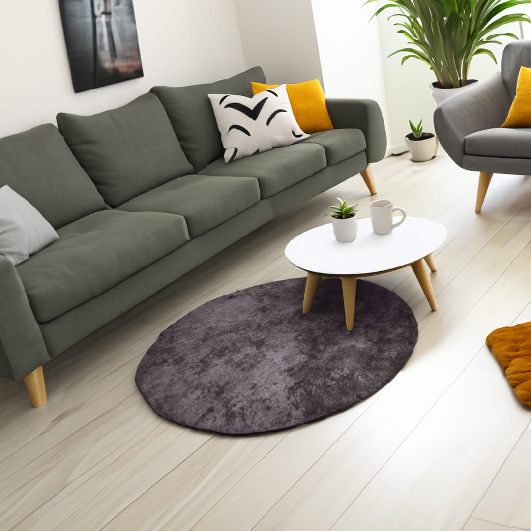Vloerkleed rond ø120 cm antraciet wasbaar anti-slip Onyx