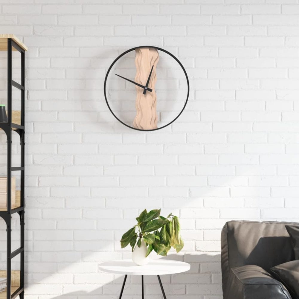 Wandklok Ø35 cm ijzer en eikenhout bruin-2