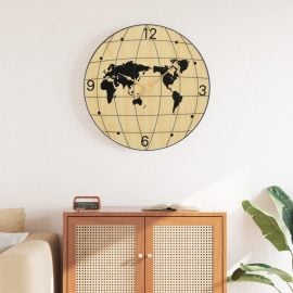 Wandklok Ø50 cm bewerkt hout geel en zwart-2