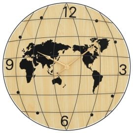 Wandklok Ø50 cm bewerkt hout geel en zwart-1
