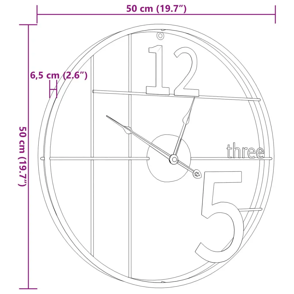 Wandklok Ø50 cm ijzer zwart-7